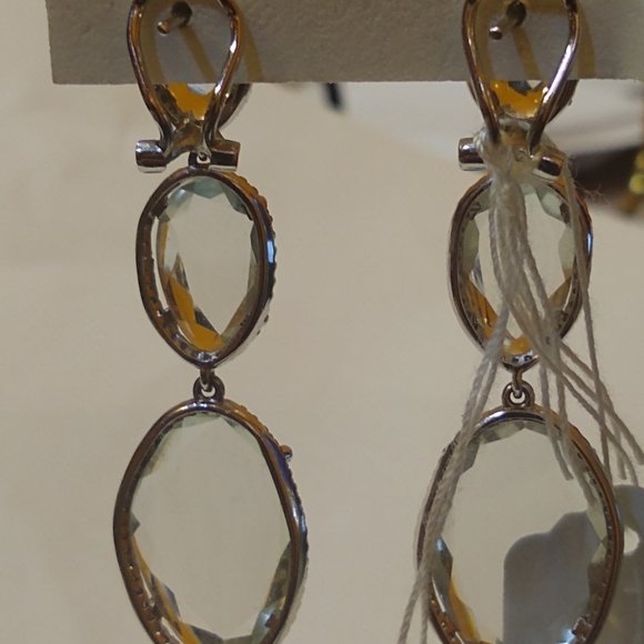 Designer Gold Green Amethyst Earrings Diamonds